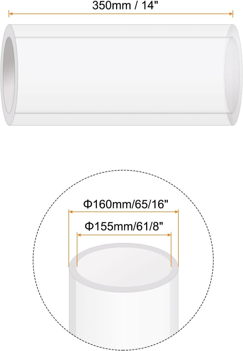 Rebower 14" Clear Plastic Rigid Pipe 155mm ID x 160mm OD (6 1/8" ID x 6 5/16" OD) Acrylic Round Polycarbonate Tubing, [for Plumbing, Hydraulics, Aquarium] - Image 2